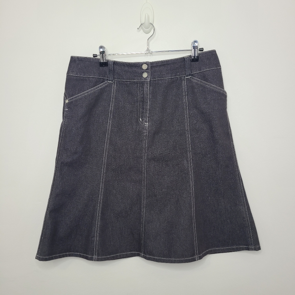 W Light Denim Jean Skirt Midi Pockets A-Line Zip-Up Belt Loops Size 8